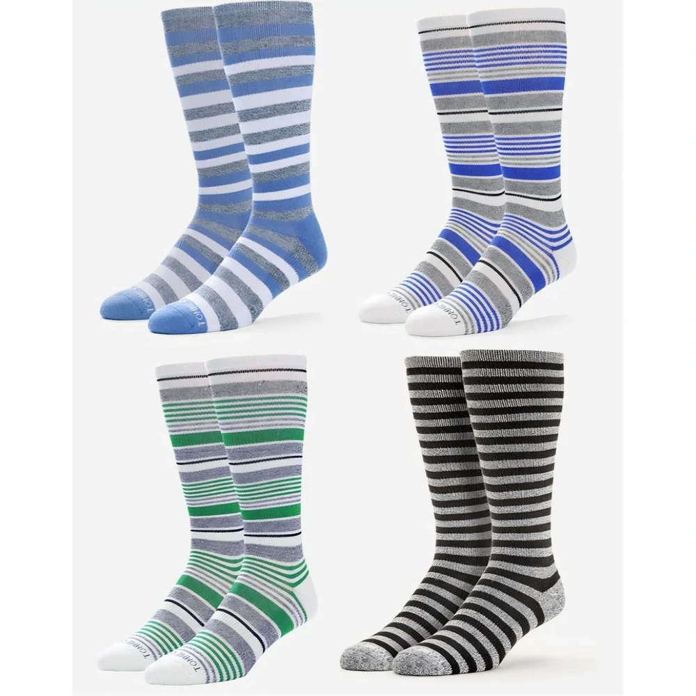 Tommie Copper Mens 4 Pack Compression Over the Calf Socks Striped Multi Color